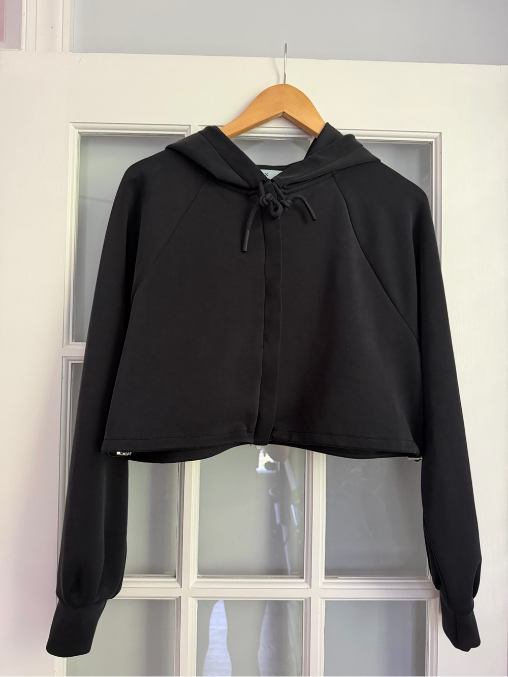Black Cropped Hooded Sweatshirt with Drawstring